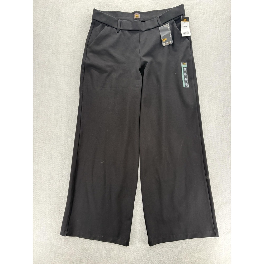 Lee Ultra Lux Any Wear Dress Pants Womens 18W Tall Black Ponte Wide Leg Stretch